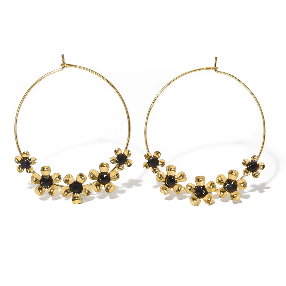 Wholesale Vintage Small Flower Stainless Steel Gold-plated Earrings