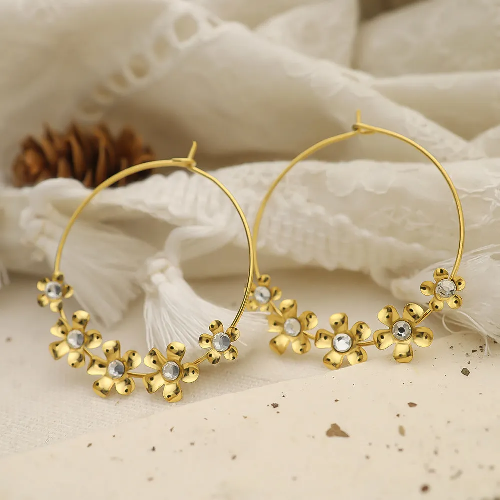 Wholesale Vintage Small Flower Stainless Steel Gold-plated Earrings