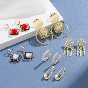 Wholesale Vintage Square Irregular Dream Catcher Pearl Earrings