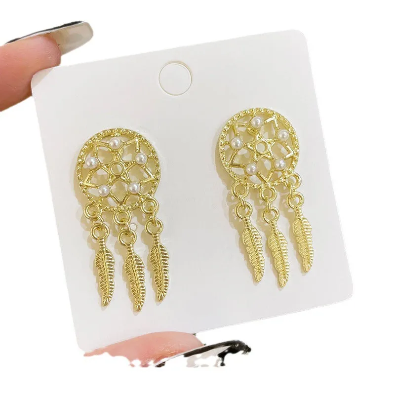 Wholesale Vintage Square Irregular Dream Catcher Pearl Earrings