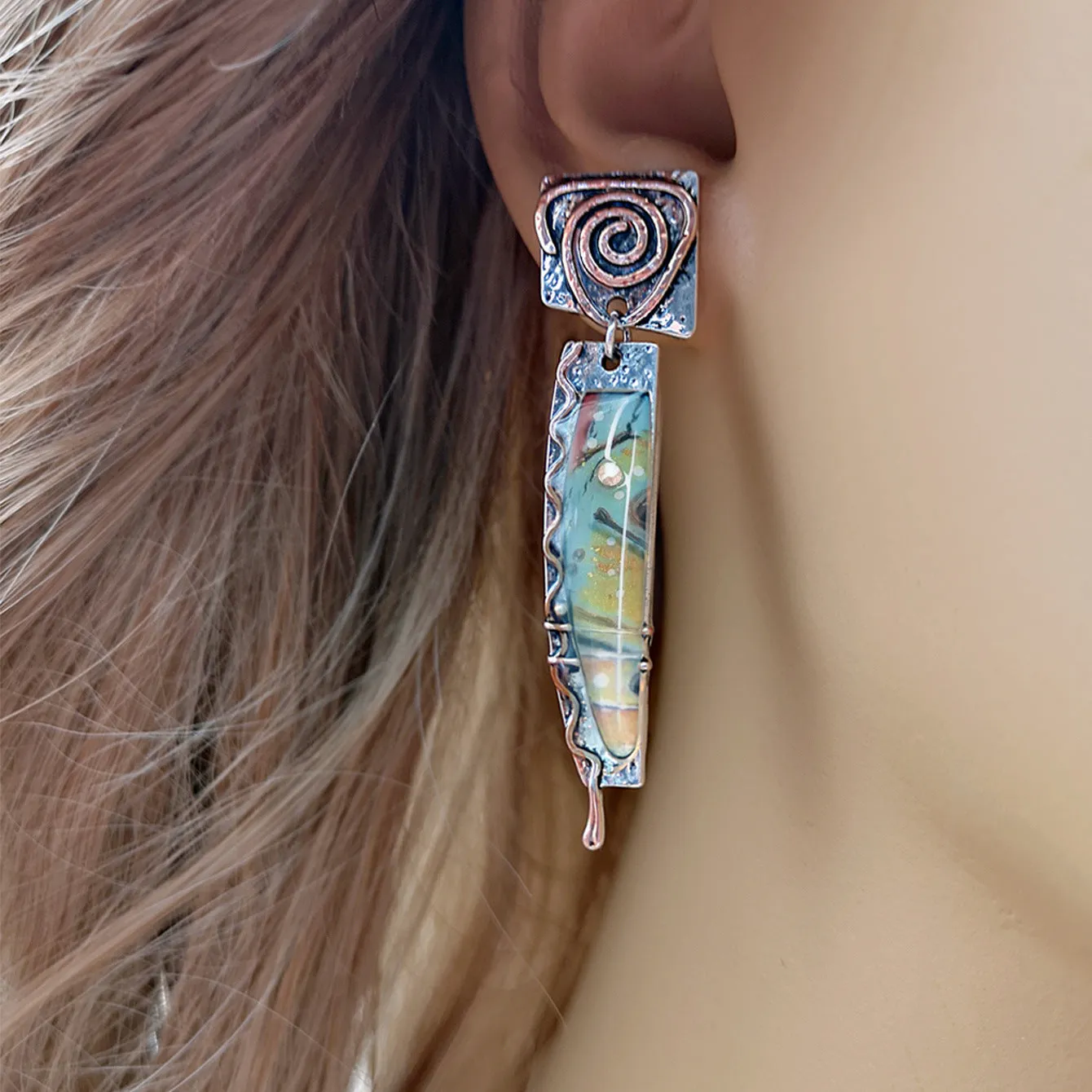 Wholesale Vintage Stained Glass Alloy Earrings