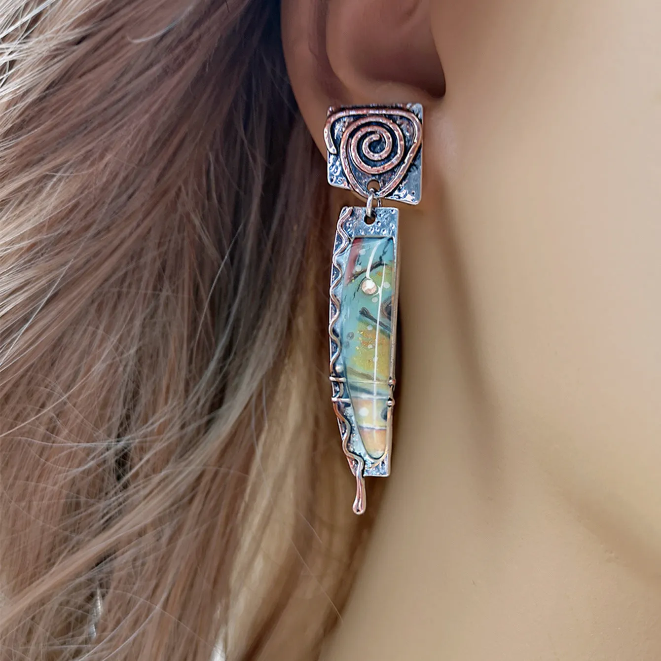 Wholesale Vintage Stained Glass Metal Earrings
