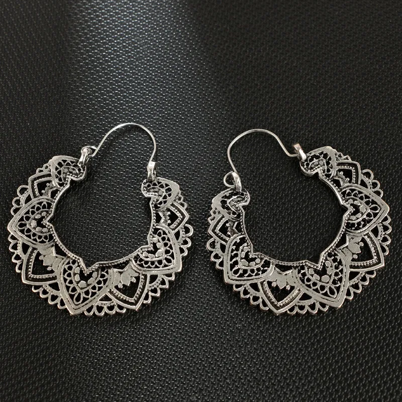 Wholesale Vintage Statemente Flower Heart Alloy Earrings