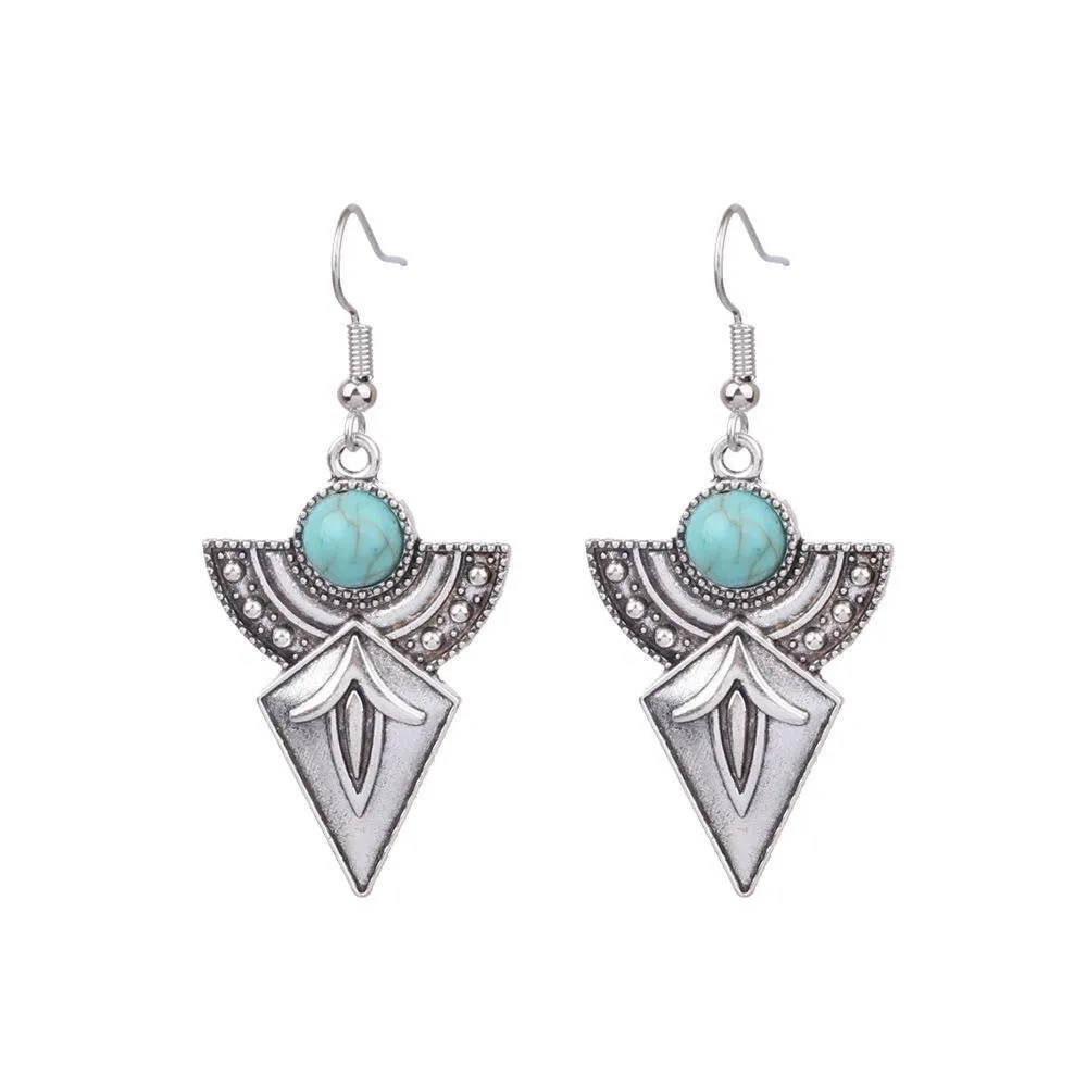 Wholesale Vintage Sweater Chain Long Tassel Pendant Turquoise Earrings