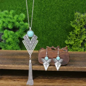 Wholesale Vintage Sweater Chain Long Tassel Pendant Turquoise Earrings