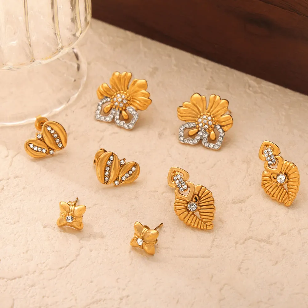 Wholesale Vintage Titanium Steel Gold Plated Geometric Flower Diamond Earrings