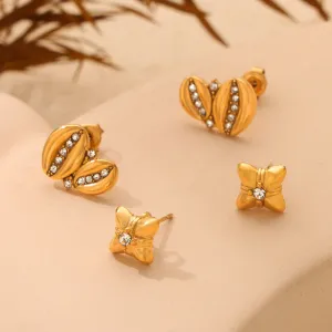 Wholesale Vintage Titanium Steel Gold Plated Geometric Flower Diamond Earrings