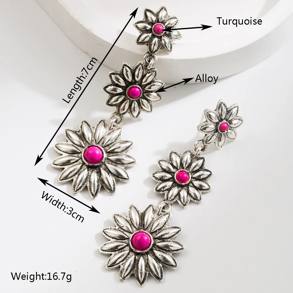 Wholesale Vintage Turquoise Flower Tassel Earrings
