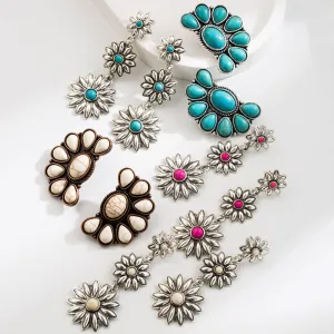 Wholesale Vintage Turquoise Flower Tassel Earrings