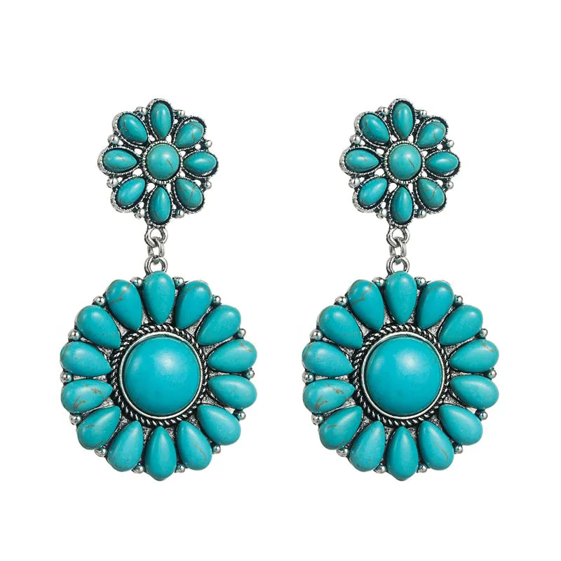 Wholesale Vintage Turquoise Multi-layered Round Exaggerated Earrings
