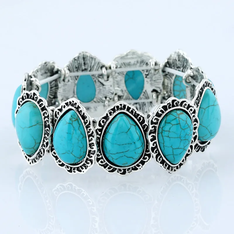 Wholesale Vintage Water Drop Elastic Heart Turquoise Bracelet