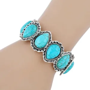 Wholesale Vintage Water Drop Elastic Heart Turquoise Bracelet
