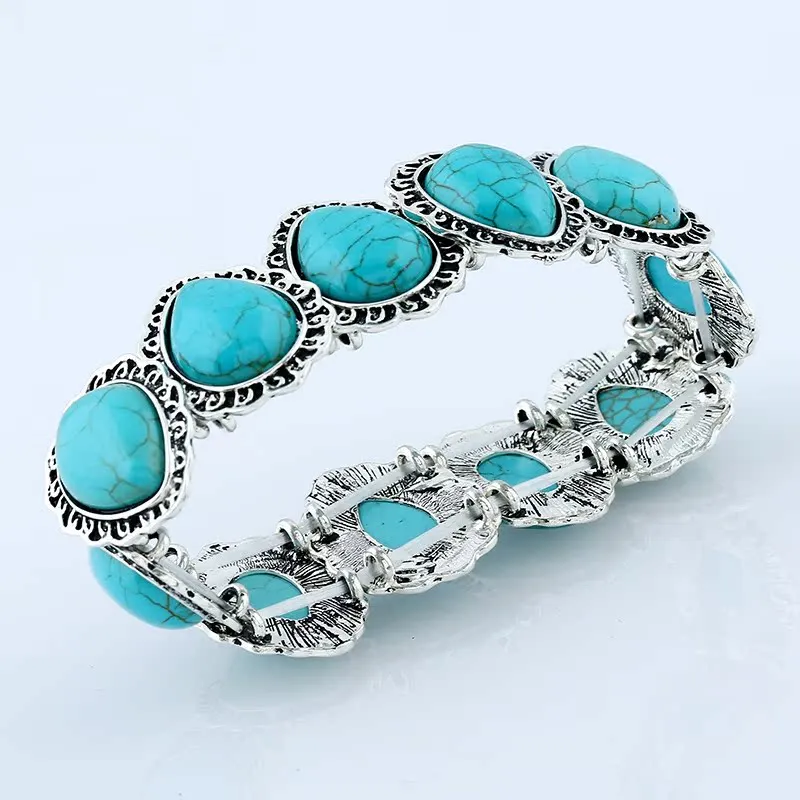 Wholesale Vintage Water Drop Elastic Heart Turquoise Bracelet