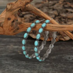 Wholesale Vintage Western Style Turquoise Large Circle C-Shaped Earrings