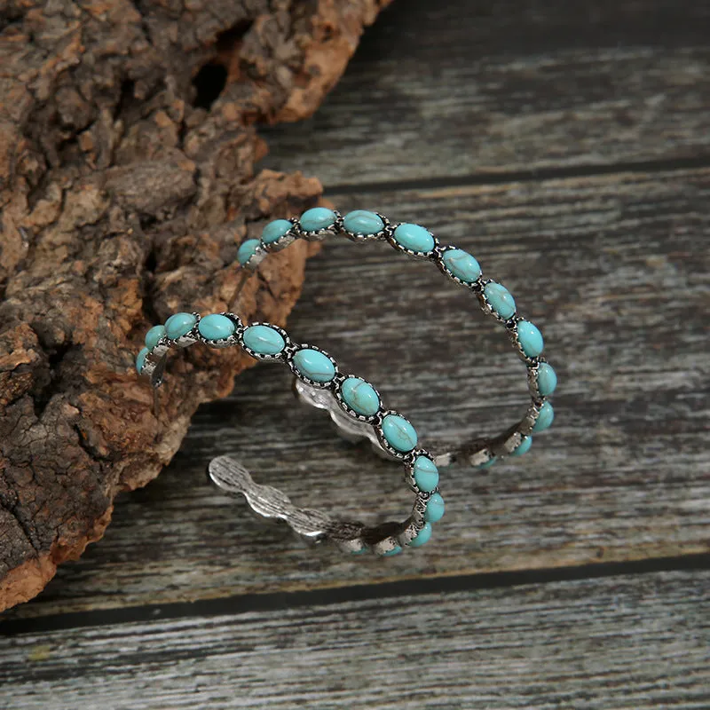 Wholesale Vintage Western Style Turquoise Large Circle C-Shaped Earrings