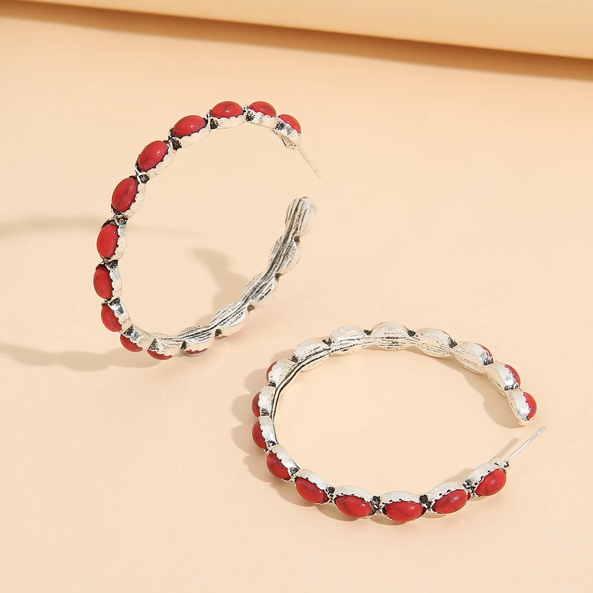 Wholesale Vintage Western Style Turquoise Large Circle C-Shaped Earrings
