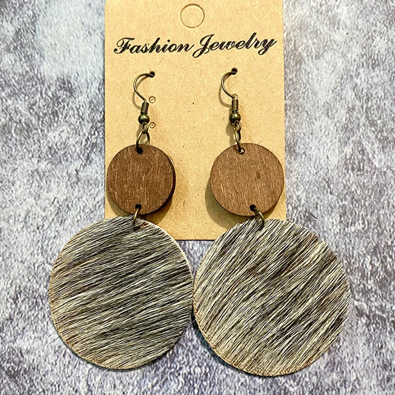 Wholesale Vintage Western Wood Leather Horsehair Earrings