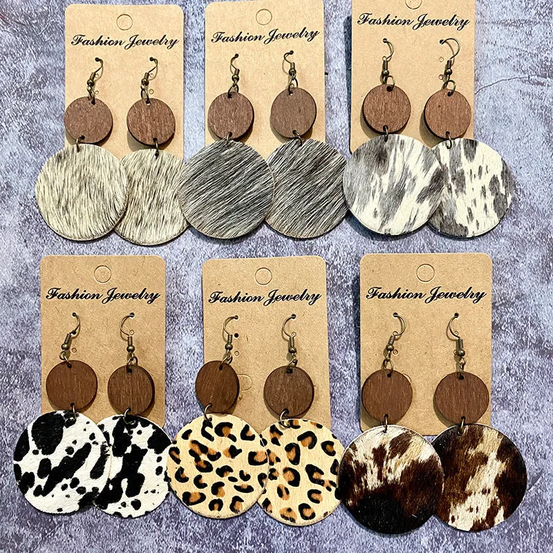Wholesale Vintage Western Wood Leather Horsehair Earrings