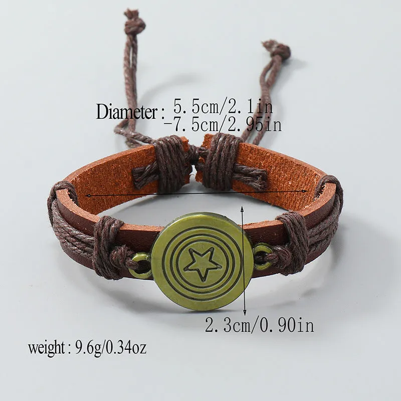 Wholesale Vintage Woven Antique Copper Alloy Pentagram Leather Bracelet