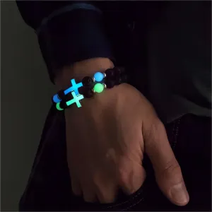 Wholesale Volcanic Stone Vintage Multicolor Luminous Cross Beads Bracelet