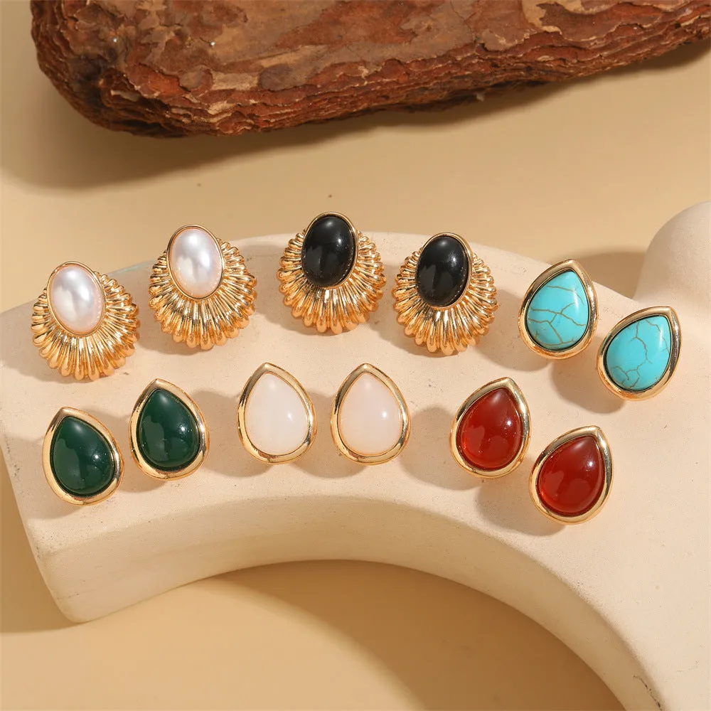 Wholesale Water Droplet Type Turquoise ABS Pearl Earrings
