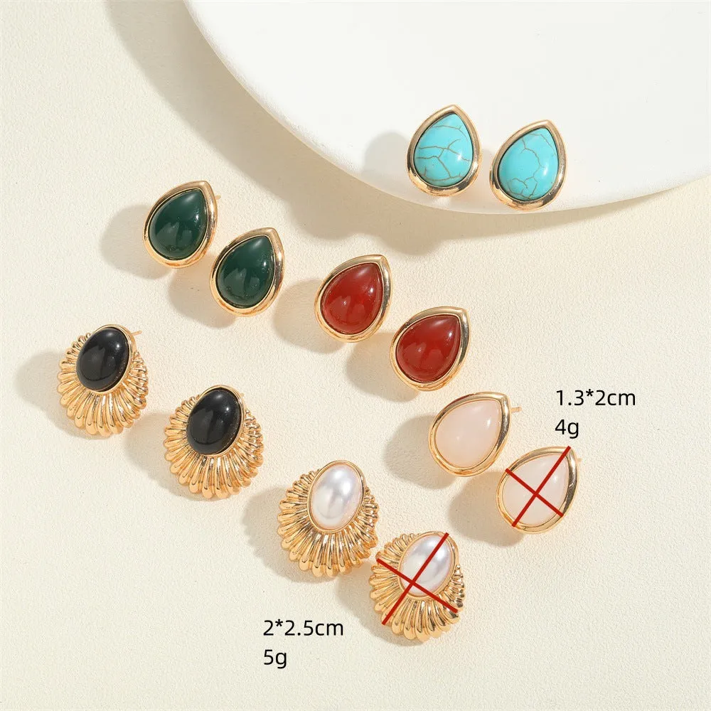 Wholesale Water Droplet Type Turquoise ABS Pearl Earrings