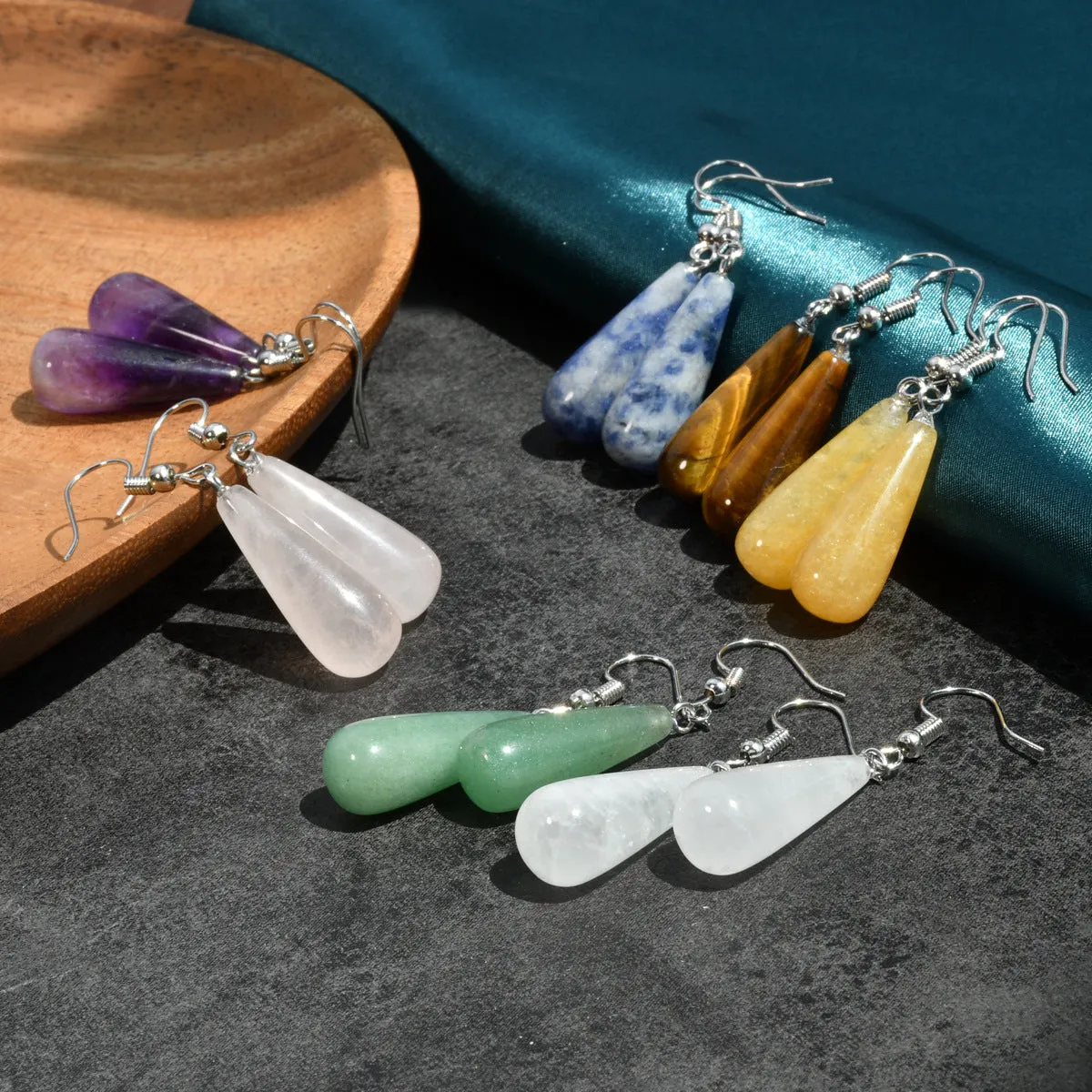 Wholesale  Water Drops Natural Stone Pendant Earrings