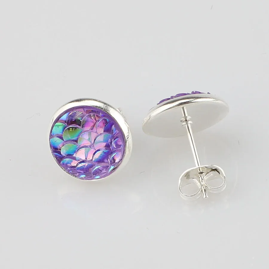 Wholesale Water Plated Silver Titanium Steel Fish Scale Eco-friendly Diamond Stud Earrings