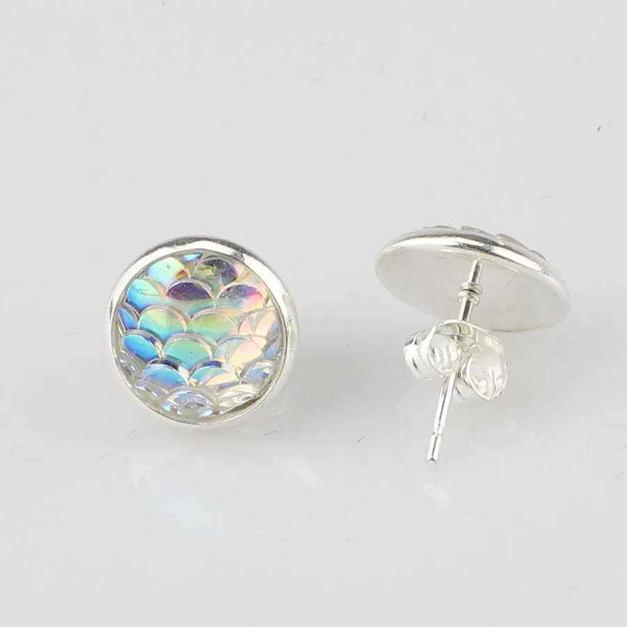 Wholesale Water Plated Silver Titanium Steel Fish Scale Eco-friendly Diamond Stud Earrings