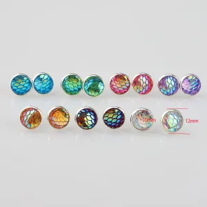 Wholesale Water Plated Silver Titanium Steel Fish Scale Eco-friendly Diamond Stud Earrings