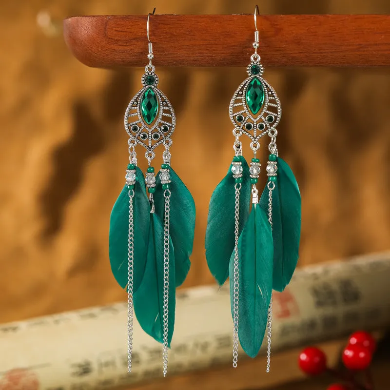 Wholesale Waterdrop Feather Retro Dot Diamond Chain Small Fresh Earrings