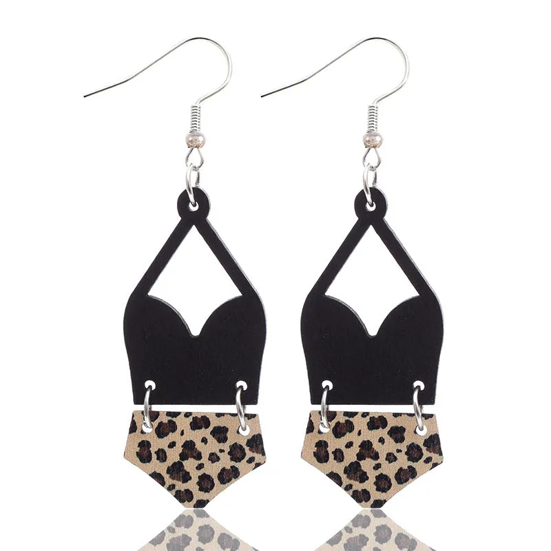 Wholesale Western Bikini Wooden Geometric Diamond Earrings