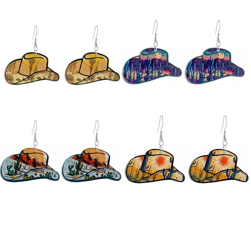 Wholesale Western Cowboy Hat Acrylic Earrings