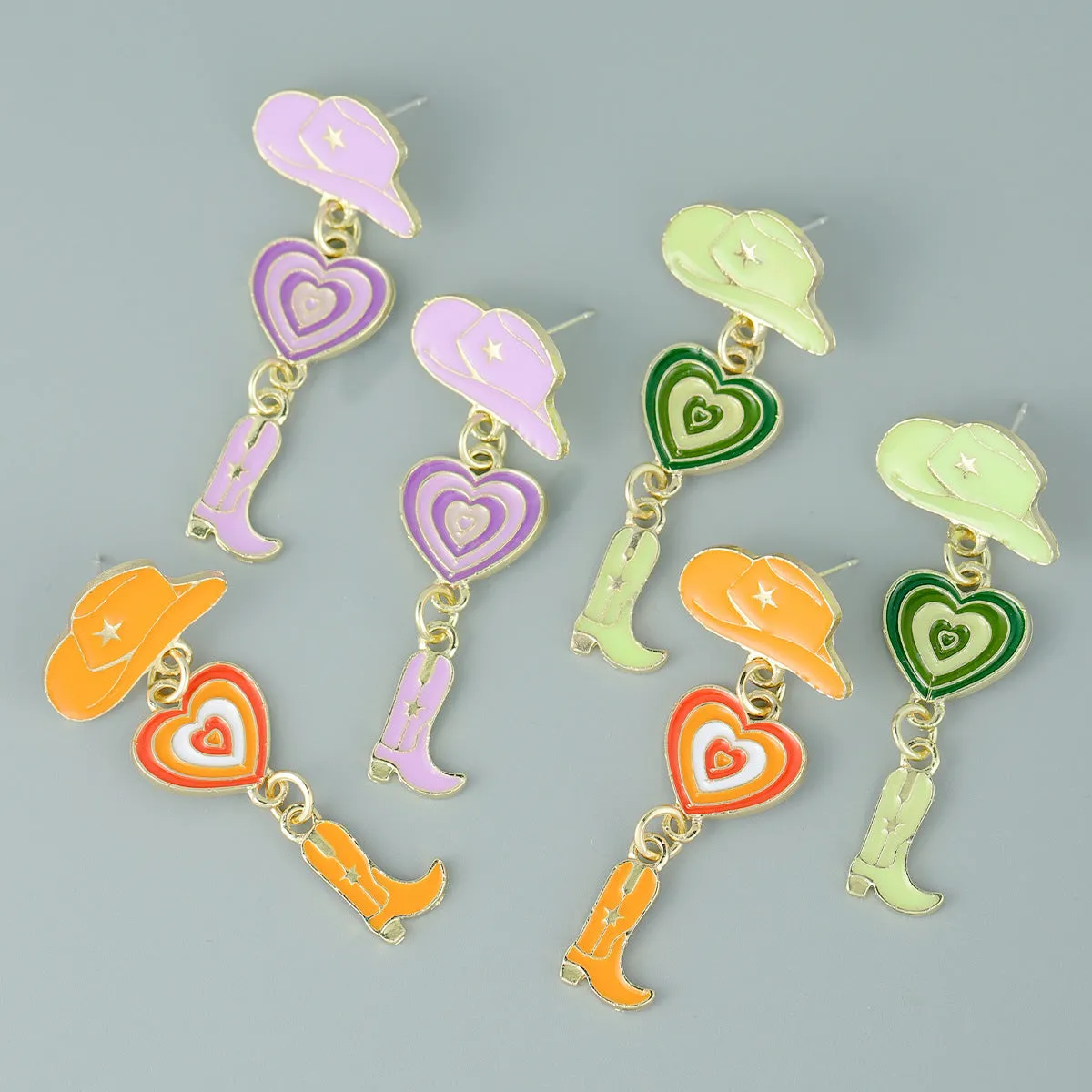 Wholesale Western Cowboy Hats Boots Heart shaped Earrings