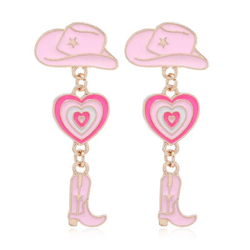 Wholesale Western Cowboy Hats Boots Love Alloy Oil Drop Earrings