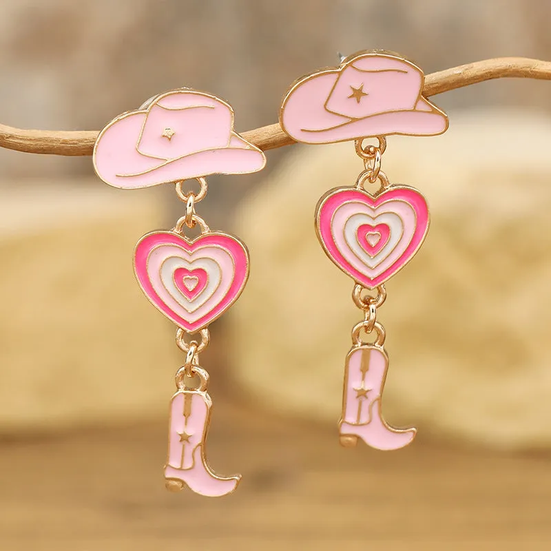 Wholesale Western Cowboy Hats Boots Love Alloy Oil Drop Earrings