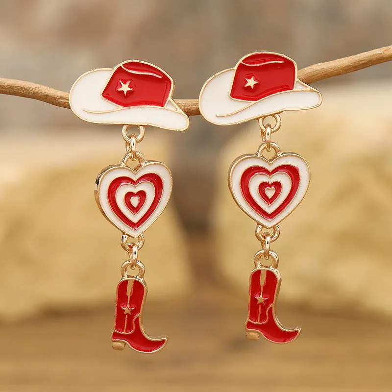 Wholesale Western Cowboy Hats Boots Love Alloy Oil Drop Earrings