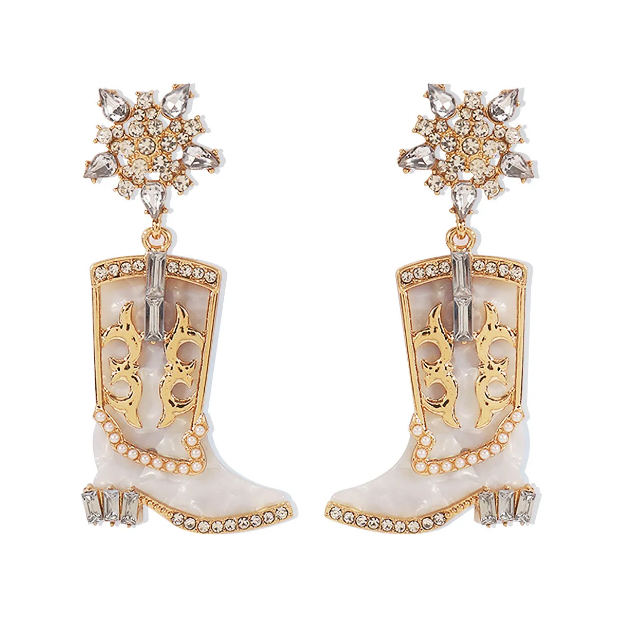 Wholesale Western Cowboy Style Boots Diamond-Drip Oil Independence Day Earrings