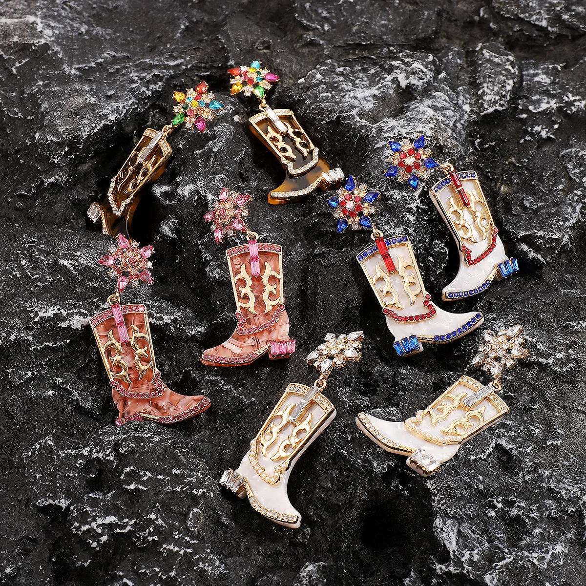 Wholesale Western Cowboy Style Boots Diamond-Drip Oil Independence Day Earrings