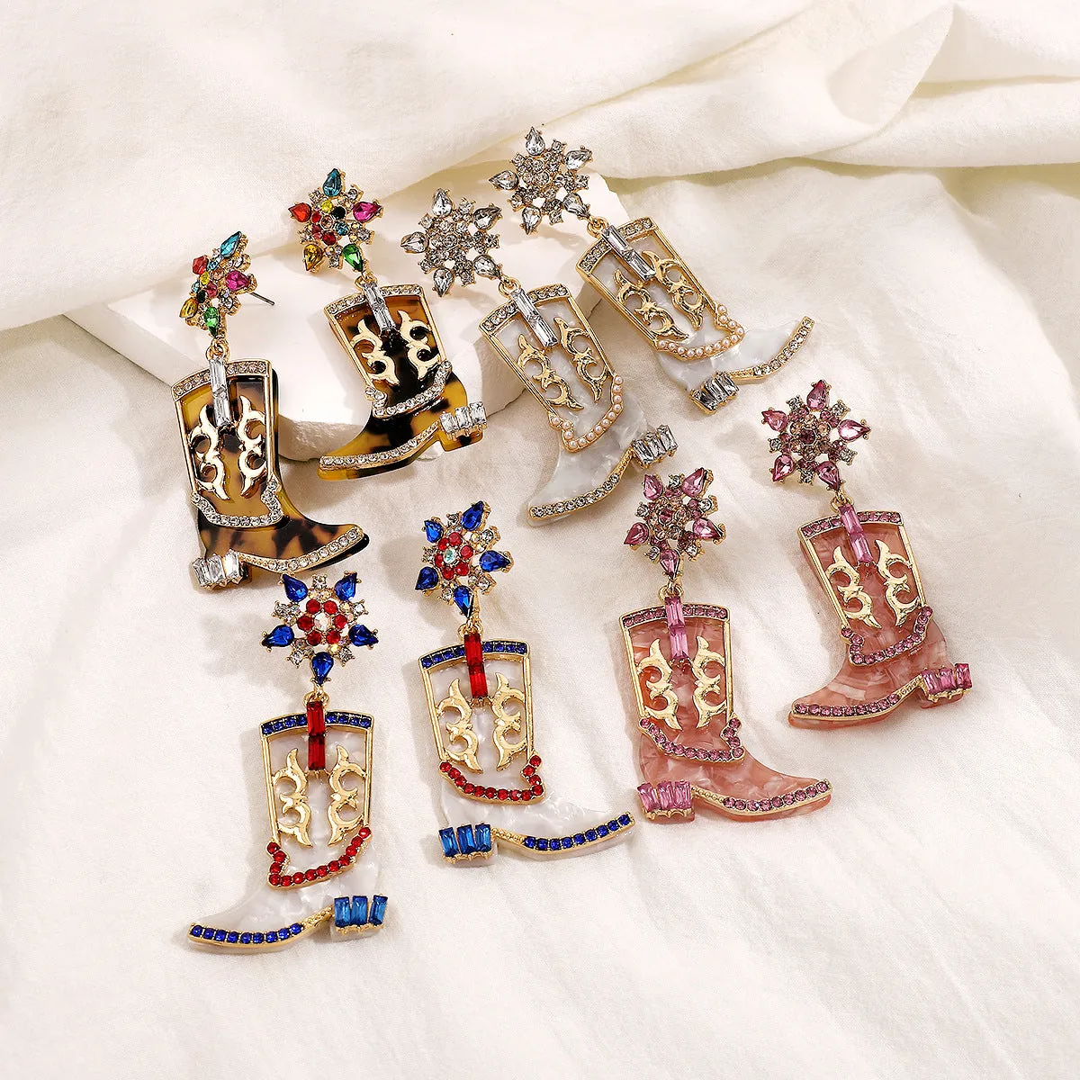 Wholesale Western Cowboy Style Boots Diamond-Drip Oil Independence Day Earrings