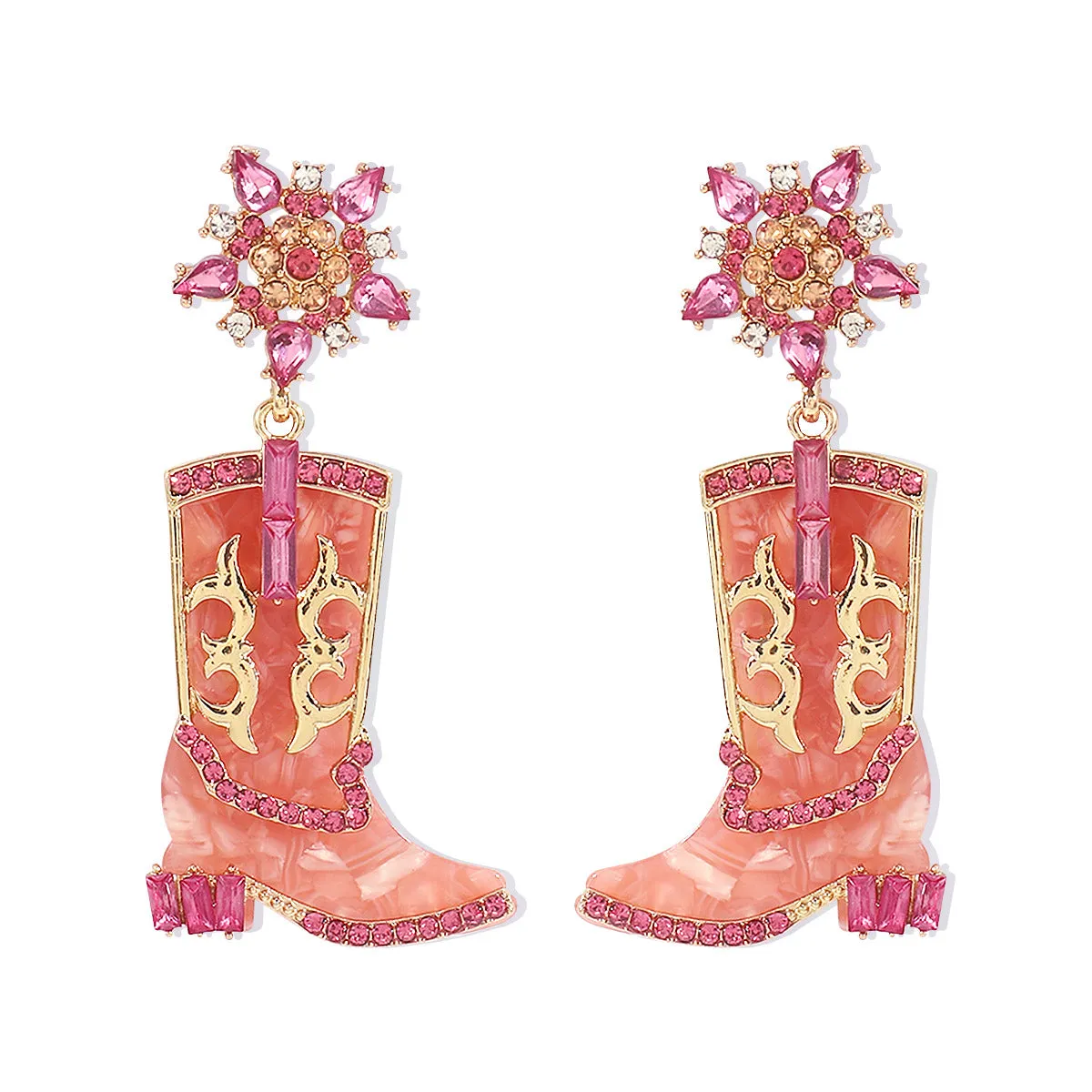 Wholesale Western Cowboy Style Boots Diamond-Drip Oil Independence Day Earrings