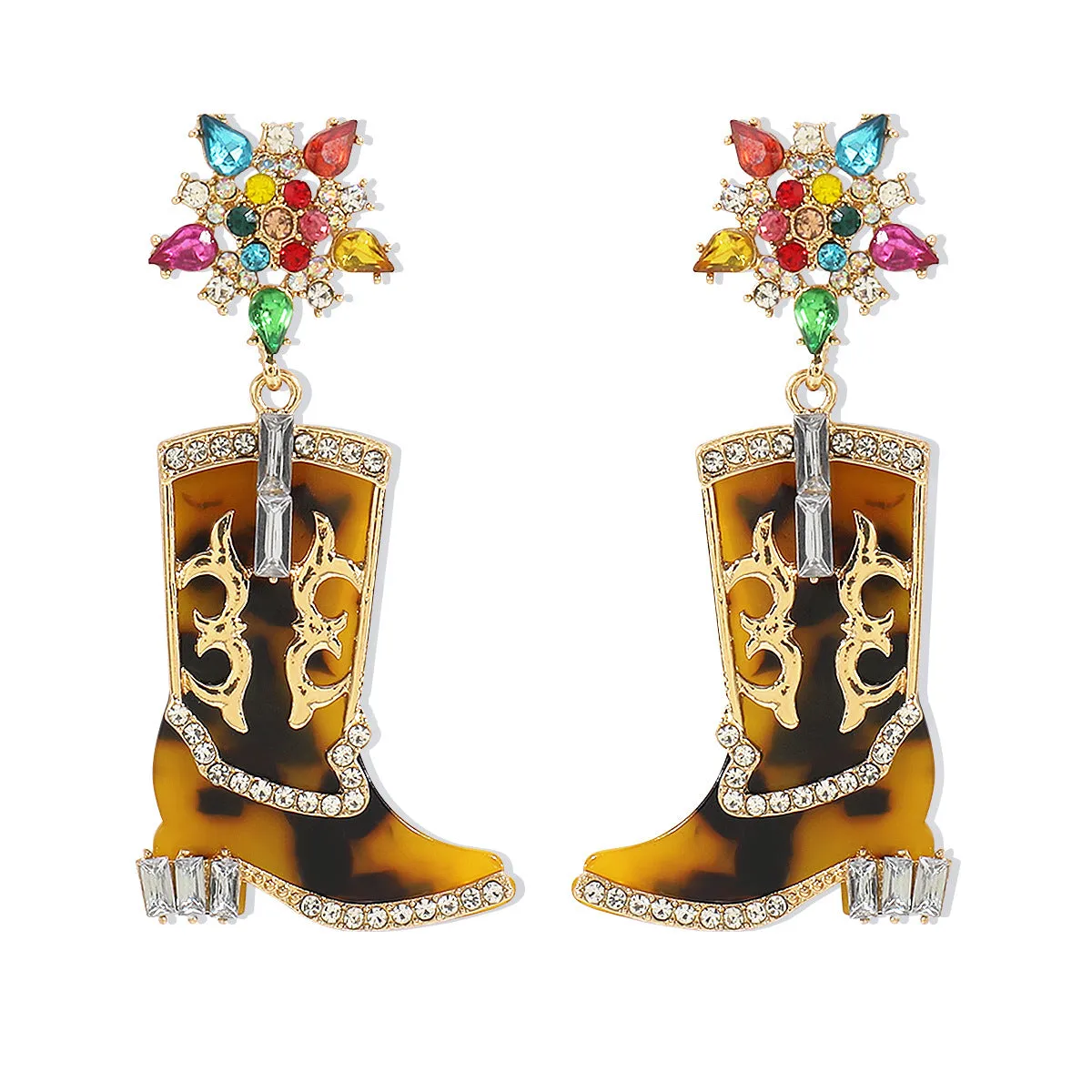 Wholesale Western Cowboy Style Boots Diamond-Drip Oil Independence Day Earrings
