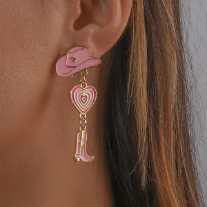 Wholesale Western Cowboy Style Hat Heart Cowboy Boots Oil Drop Earrings