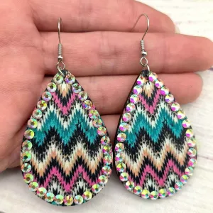 Wholesale Western Style Aztec Diamond Studded Leather Drop Earrings