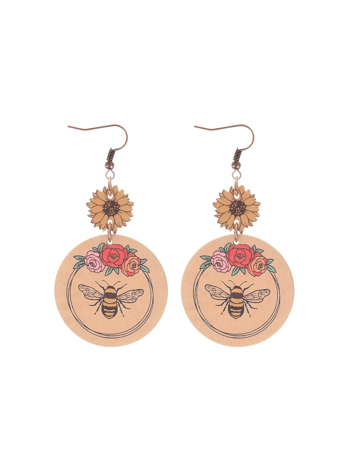 Wholesale Western Style Butterfly Bee Flower Pattern Wooden Earrings