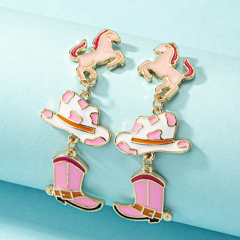 Wholesale Western Style Cow Pattern Cowboy Hat Boots Earrings