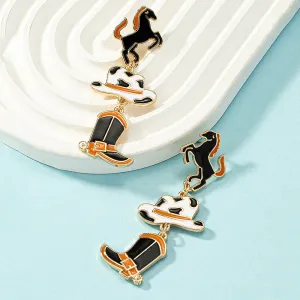 Wholesale Western Style Cow Pattern Cowboy Hat Boots Earrings