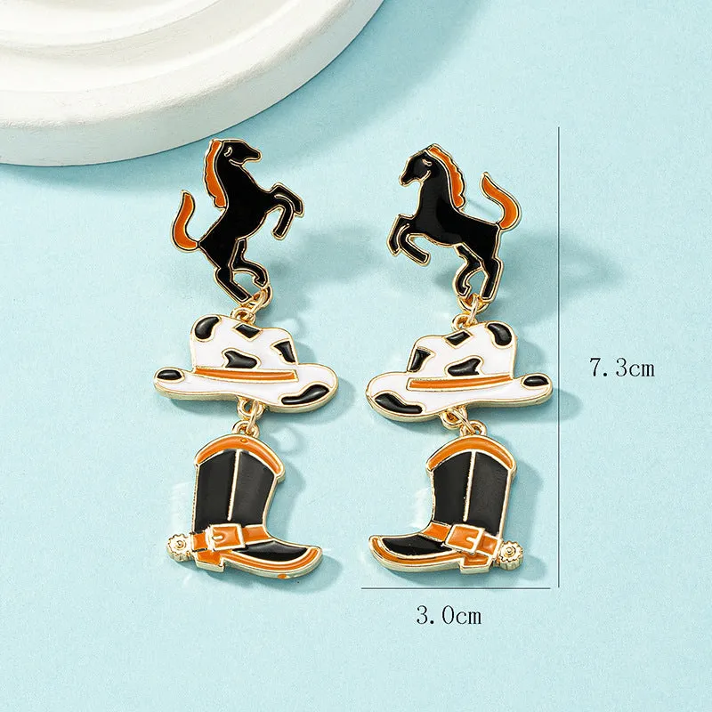 Wholesale Western Style Cow Pattern Cowboy Hat Boots Earrings