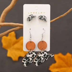 Wholesale Western Style Cow Pattern Cowboy Hat Wooden Earrings