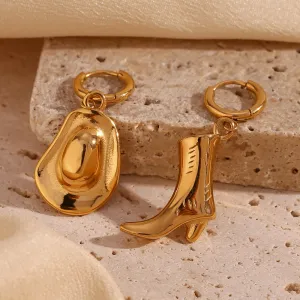 Wholesale Western style cowboy boots and hats, popular gold-plated personalized Earrings